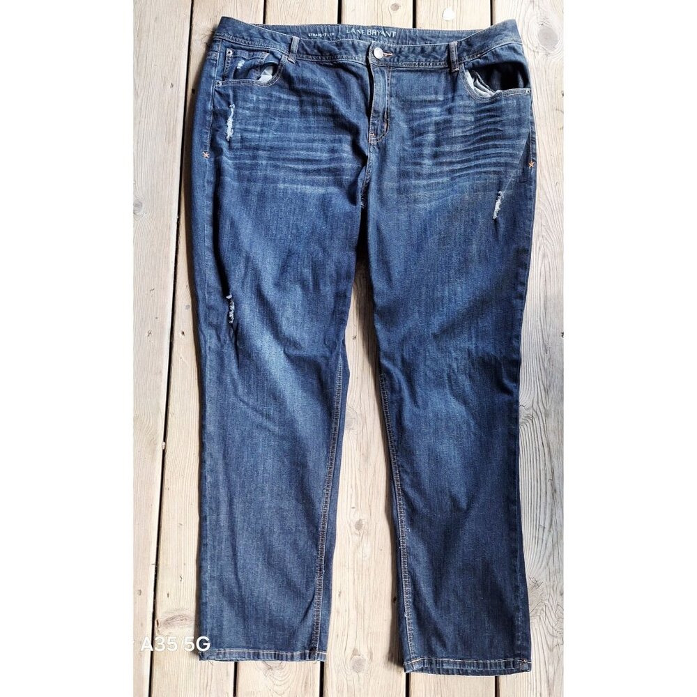 Lane Bryant Womens Straight Leg Jeans Size 24 Blue Denim Cotton Spandex Distress